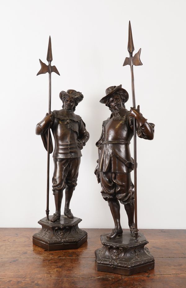 A PAIR OF BRONZE FIGURES OF CAVALIERS (2)