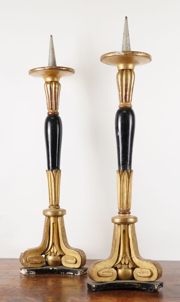 A PAIR OF PRICKET CANDLESTICKS (2)