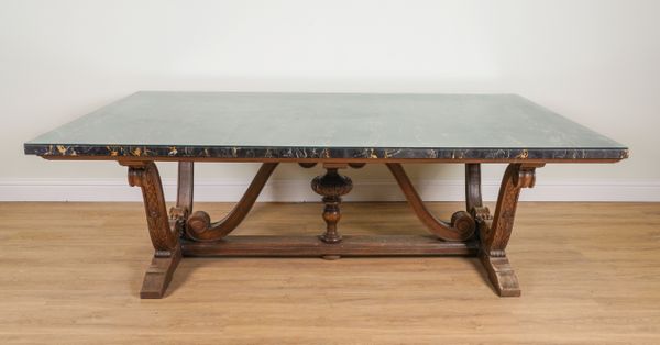 A 17TH CENTURY STYLE FRENCH BLACK MARBLE TOPPED DINING TABLE