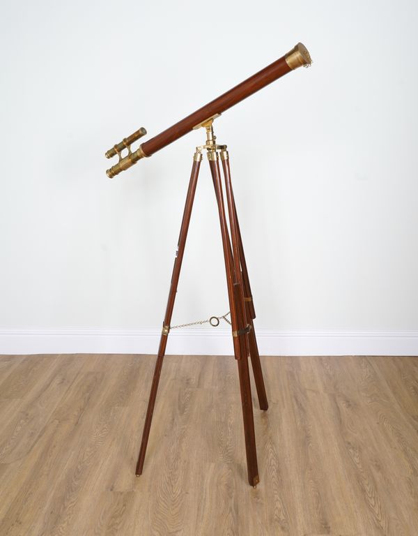 A LARGE BRASS TUBE TELESCOPE AND OTHER SCIENTIFIC EQUIPMENT (4)