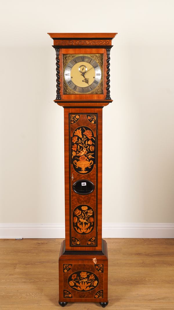 A WALNUT AND MARQUETRY QUARTER STRKING LONGCASE CLOCK