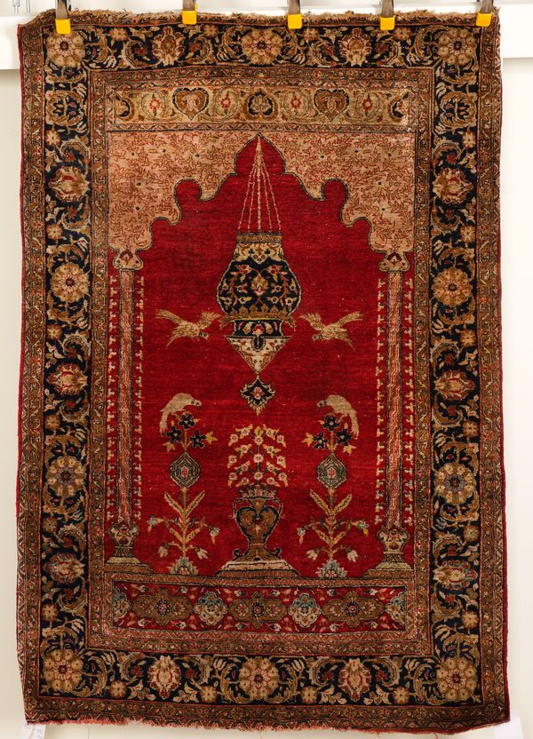 A SILK GHOM PRAYER RUG, PERSIAN