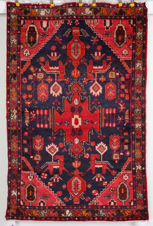 A HAMADAN RUG, PERSIAN WITH A PAKISTAN BOKHARA RUNNER