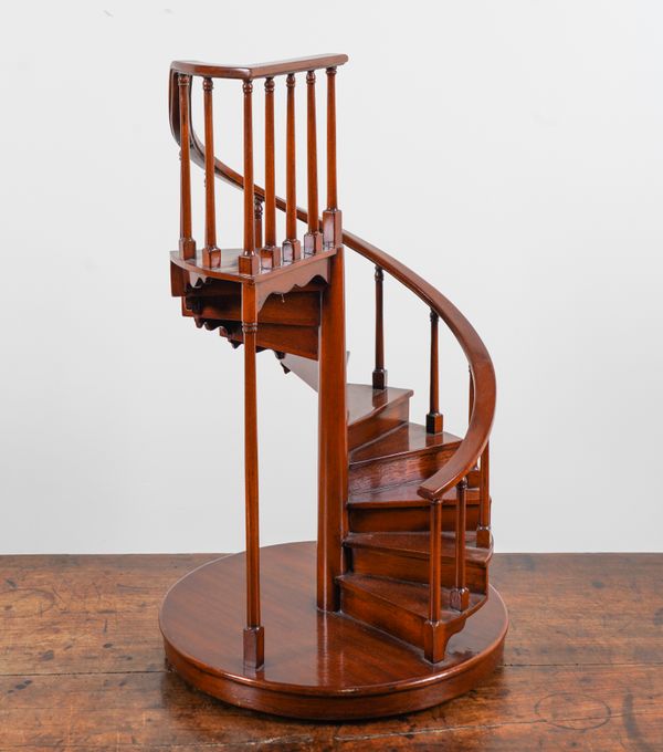 A MAHOGANY ARCHITECTURAL MODEL OF A SPIRAL STAIRCASE