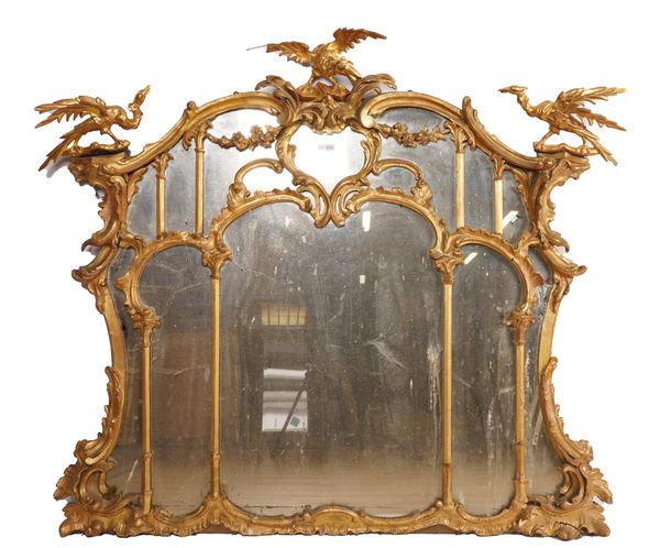 A 19TH CENTURY GILT FRAMED OVERMANTEL MIRROR