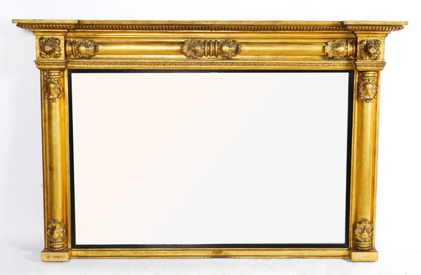 A 19TH CENTURY GILT FRAMED OVERMANTEL WALL MIRROR