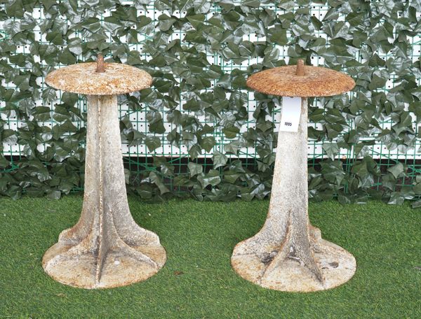 A PAIR OF CAST IRON BARN STADDLE STONE TYPE SUPPORTS (2)