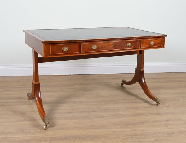 WILLIAM TILLMAN; A REGENCY STYLE MAHOGANY THREE DRAWER WRITING DESK