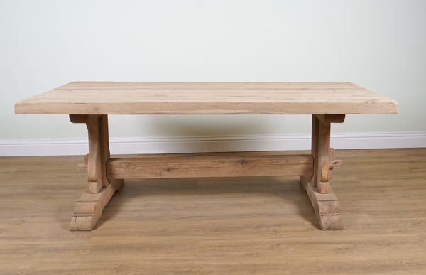 A 17TH CENTURY STYLE BLEACHED OAK PLANK TOP REFECTORY TABLE