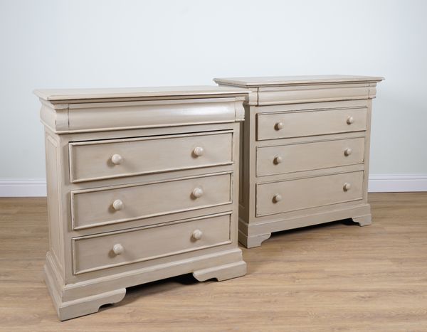 A NEAR PAIR OF PISTACHIO PAINTED FOUR DRAWER CHESTS (2)