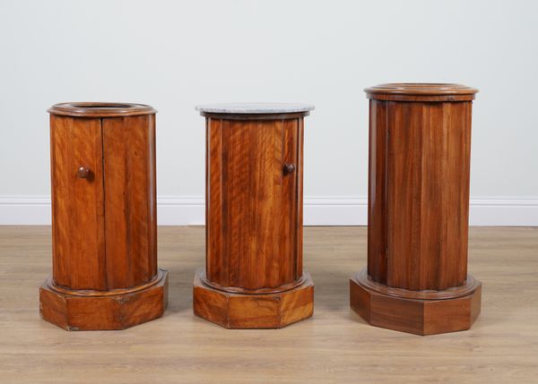 A GROUP OF THREE VICTORIAN MARBLE INLAID MAHOGANY FLUTED COLUMN POT CUPBOARDS (3)