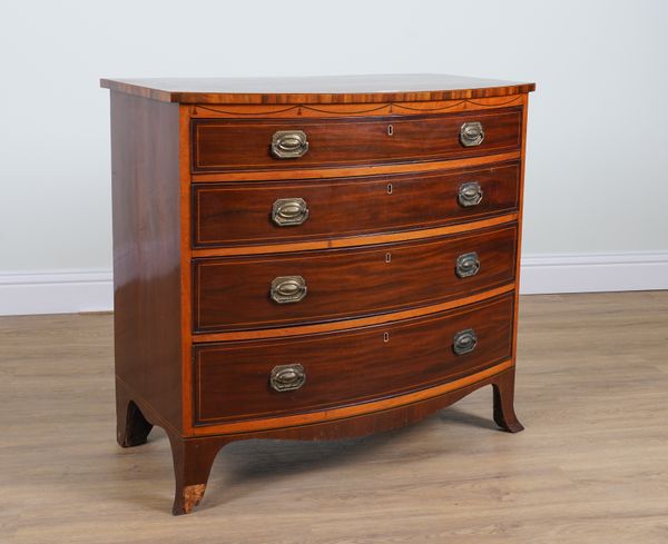 A GEORGE III INLAID MAHOGANY BOWFRONT FOUR DRAWER CHEST