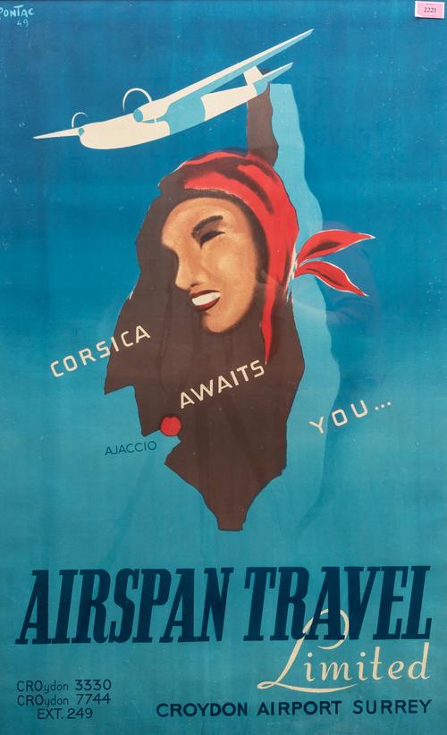 CORSICA AWAITS YOU AIRSPAN TRAVEL LIMITED TRAVEL POSTER