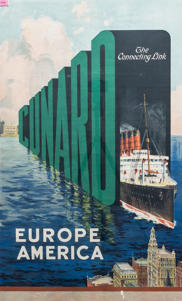 CUNARD THE CONNECTING LINK EUROPE AMERICA TRAVEL POSTER