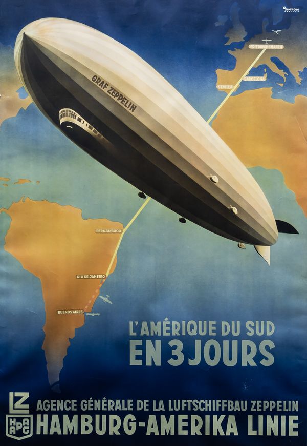 GRAF ZEPPELIN / L’AMERIQUE DU SUD EN 3 JOURS TRAVEL POSTER BY OTTOMAR ANTON (1895-1976)