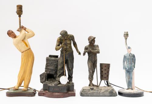 A CERAMIC ROYAL AIR FORCE FIGURAL TABLE LAMP BASE TOGETHER WITH THREE OTHERS (4)