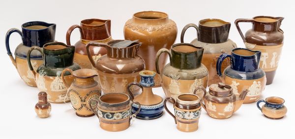 A LARGE GROUP OF DOULTON STONEWARE JUGS (QTY)