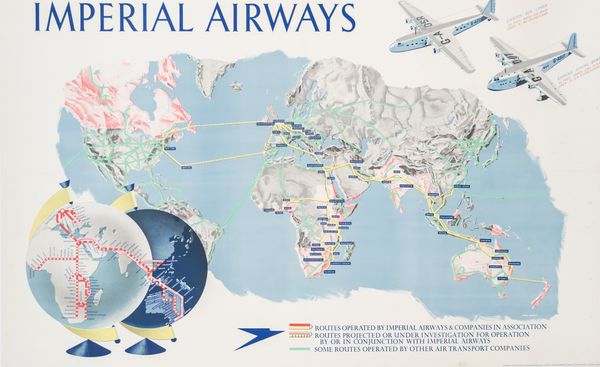 IMPERIAL AIRWAYS, ROUTES MAP POSTER BY JAMES GARDENER