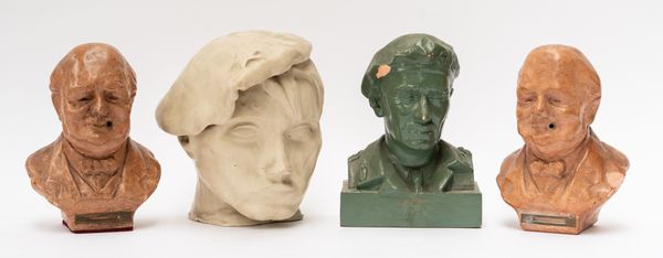 OF SIR WINSTON CHURCHILL INTEREST: TWO TALLENT TERRACOTTA TABLE LIGHTERS MODELLED AS PORTRAIT BUSTS (4)