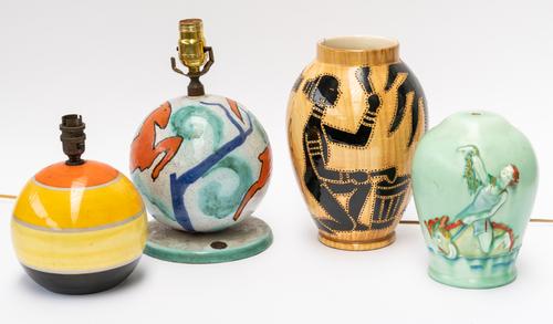 FOUR CERAMIC TABLE LAMP BASES INCLUDING A CLARICE CLIFF EXAMPLE (4)