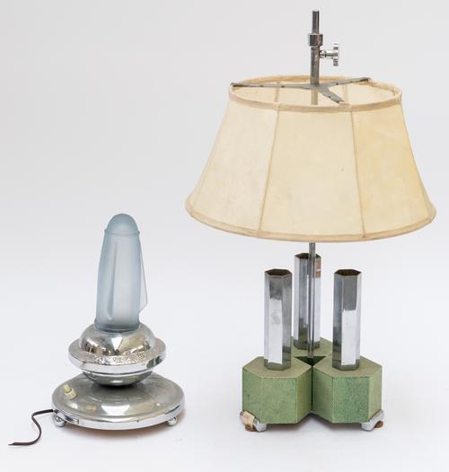 A CHROME PLATED SHAGREEN VENEERED TABLE LAMP (2)