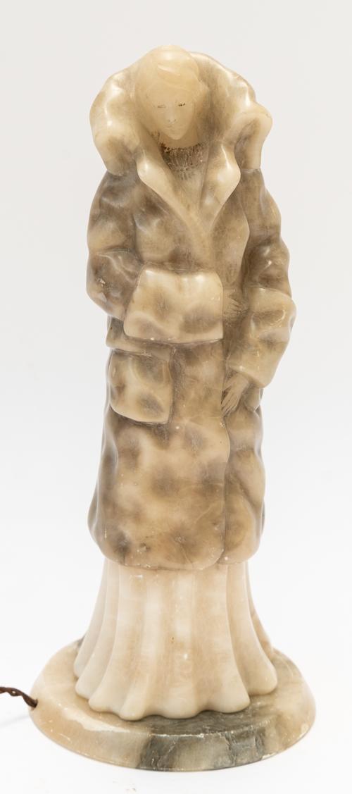 AN ART DECO ALABASTER FIGURAL TABLE LAMP