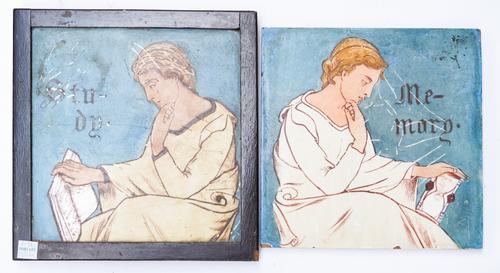TWO UNUSUAL MINTON HOLLINS & CO.POTTERY TILES (2)