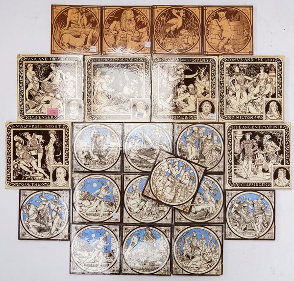 JOHN MOYR SMITH FOR MINTONS: A GROUP OF PRINTED EARTHENWARE TILES (22)