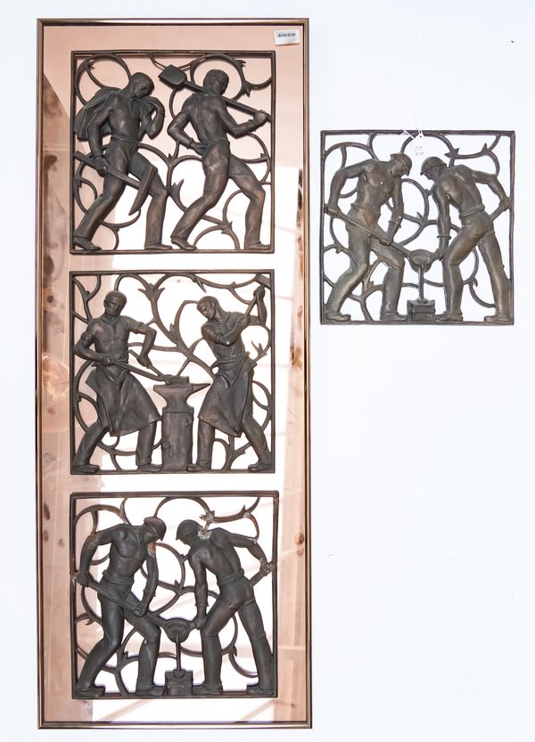 A SET OF IRONWORK PLAQUES ON A MIRRORED BACK (2)