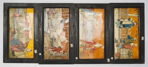 FOUR MINTON'S ART POTTERY STUDIO PLAQUES FROM THE `SEVEN AGES OF MAN' DESIGNED BY HENRY STACY MARKS (4)