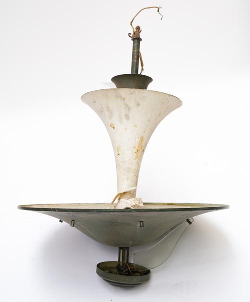 A PAINTED TOLE TIERED HANGING LIGHT