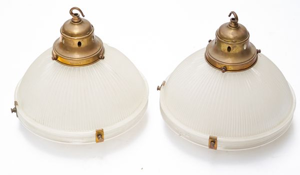 A PAIR OF HOLOPHANE PENDANT LIGHTS (2)