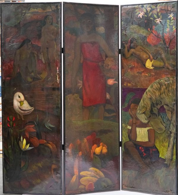 AFTER PAUL GAUGUIN: A CANVAS THREE FOLD SCREEN