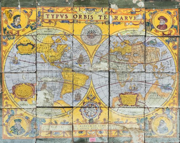 `TYPUS ORBIS TERRARUM': A CONTINENTAL POTTERY RECTANGULAR TILE PANEL (20)