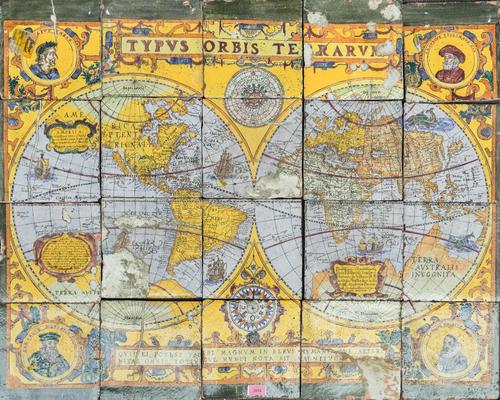 `TYPUS ORBIS TERRARUM': A CONTINENTAL POTTERY RECTANGULAR TILE PANEL (20)