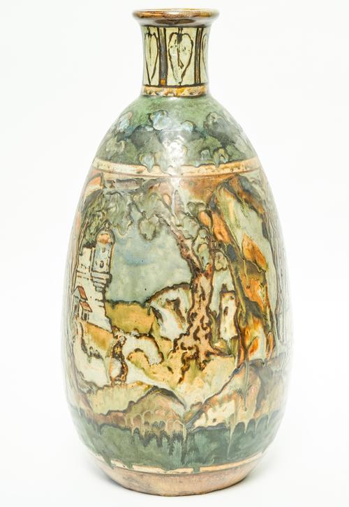 ALFRED RENOLEAU ( 1854-1930): A TALL STONEWARE VASE