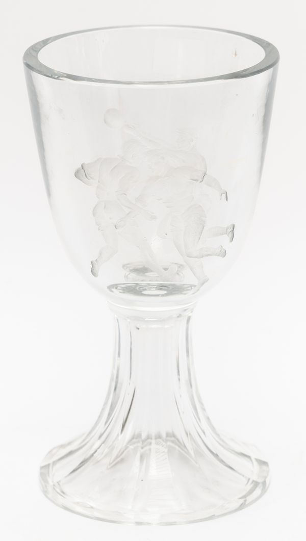 FOOTBALL INTEREST: A CONTINENTAL ENGRAVED GLASS GOBLET