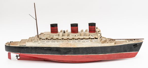 A SCRATCH BUILT WOODEN MODEL OF THE QUEEN MARY