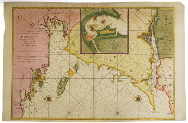 MORTIER, Pieter (1661-1711). Carte Particuliere des Costes Occidentales d' Ireland qui la Baye de Galloway et la Riviere de Lymerick, [Amsterdam, 1693], large hand-coloured engraved chart of Galway Bay and the Limerick River, 601 x 862mm., unframed.