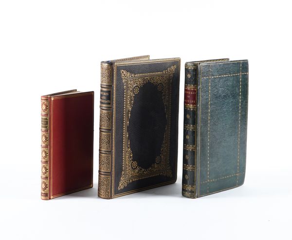 BINDINGS - Punch's Snapdragons for Christmas, London, 1845, 8vo, 4 wood-engraved plates by John Leech, FINELY BOUND in contemporary red morocco gilt by Riviere. With 2 other books in attractive morocco bindings; and 2 others. (5)