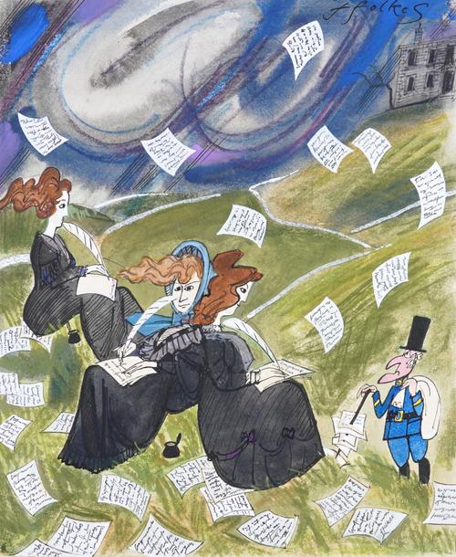 THE BRONTE SISTERS - Michael FFOLKES (1925-88, illustrator). The original pen, ink and watercolour front cover design for the September 29th, 1962, issue of "Punch" which was dedicated to the Brontë sisters, signed, 274 x 226mm.