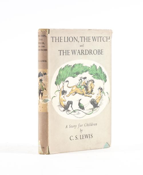 LEWIS, C. S. (1898-1963). The Lion, The Witch and the Wardrobe, London, 1950, 8vo, coloured frontispiece and illustrations by Pauline Baynes, original cloth, grey dust-jacket (torn with some loss). THE FIRST EDITION OF THE FIRST "NARNIA" NOVEL. RARE.