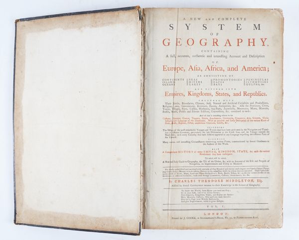 MIDDLETON, Charles Theodore (1726-1813). A New and Complete System of Geography, London, [1777], vol. one only (of 2), folio, 5 engraved maps, 55 engraved plates, contemporary black morocco (worn). Sold as a collection of plates, not subject to return.