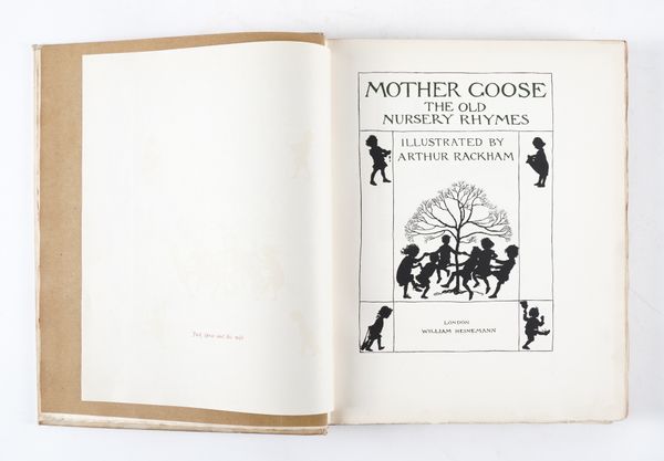 RACKHAM, Arthur (1867-1939, illustrator) - Mother Goose, London, 1913, 4to, 13 coloured plates, illustrations, original buckram (gilt faded). Provenance: EDWARD J. POYNTER (bookplate). FIRST EDITION. NUMBER 519 OF 1,100 COPIES SIGNED BY THE ARTIST.