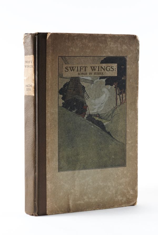 THE VINE PRESS, STEYNING - [Victor NEUBURG (1883-1940)]. Swift Wings. Songs in Sussex, Steyning, 1921, large 8vo, 2 hand-coloured woodcut illustrations, original pictorial boards. FIRST EDITION, ONE OF 38 OF 40 "DE-LUXE" COPIES ON HAND-MADE PAPER.