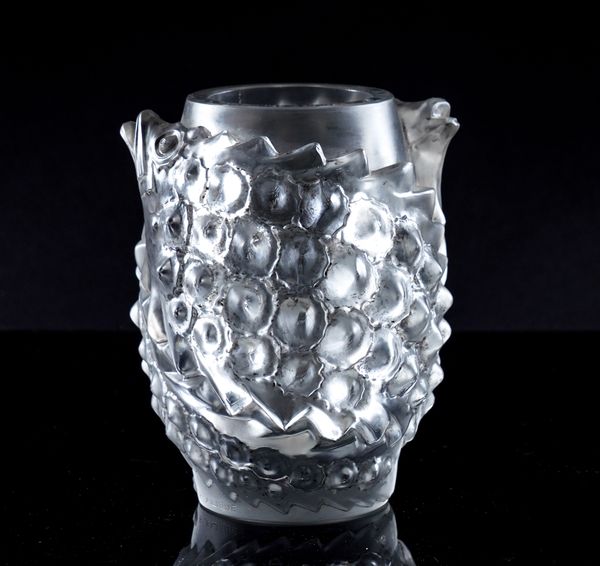 A LALIQUE CLEAR, FROSTED AND GREY STAINED `MARTIGUES' VASE