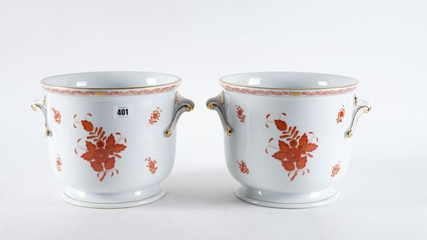 A PAIR OF HEREND PORCELAIN U-SHAPED WINE COOLERS (2)