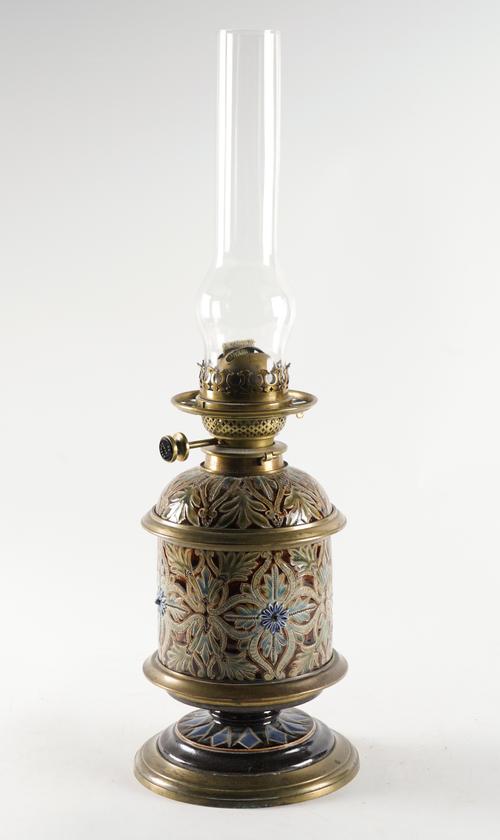 A DOULTON STONEWARE OIL LAMP