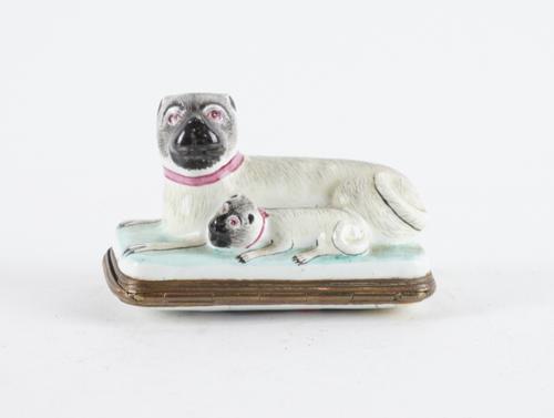 AN ENAMEL COPPER-MOUNTED SNUFF BOX AND COVER