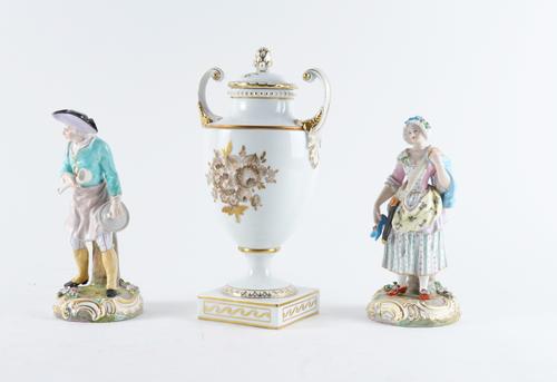 A FURSTENBERG TWO-HANDLED NEO - CLASSICAL STYLE TWO-HANDLED VASE AND COVER (4)